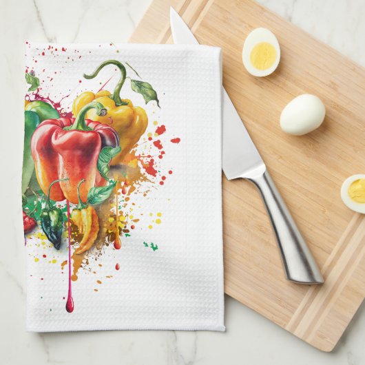 Chili & Bell Peppers Splatter Art Theedoek (Quarter Fold)