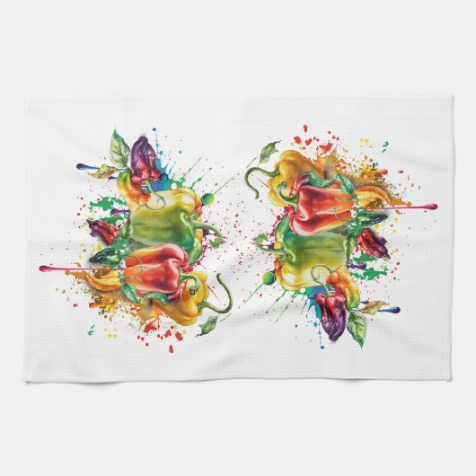 Chili & Bell Peppers Splatter Art Theedoek (Horizontaal)