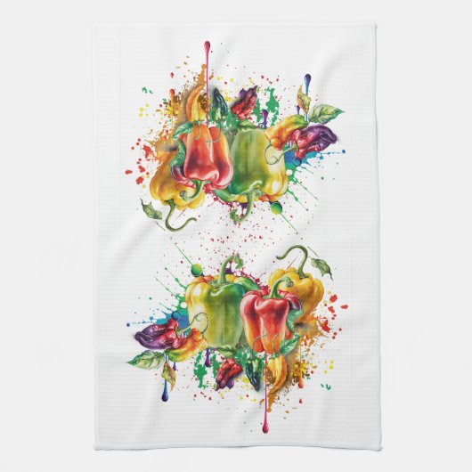 Chili & Bell Peppers Splatter Art Theedoek (Verticaal)
