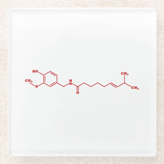 Chili Capsaicine Molecular Chemical Formule Glazen Onderzetter (Voorkant)