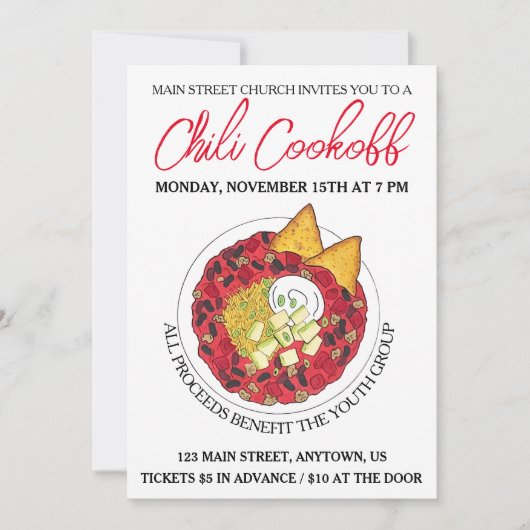 Chili Chili Soup Cookoff Mededinging Super Food Kaart (Voorkant)