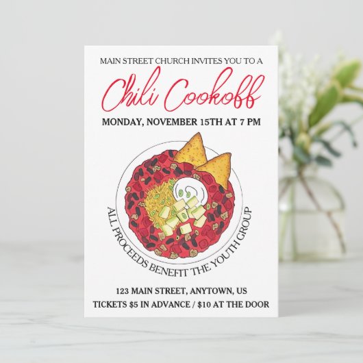 Chili Chili Soup Cookoff Mededinging Super Food Kaart (Staand voorkant)