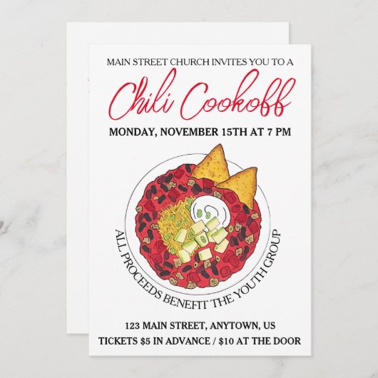 Chili Chili Soup Cookoff Mededinging Super Food Kaart (Voorkant / Achterkant)