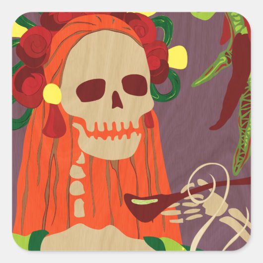 chili colorado vierkante sticker (Voorkant)