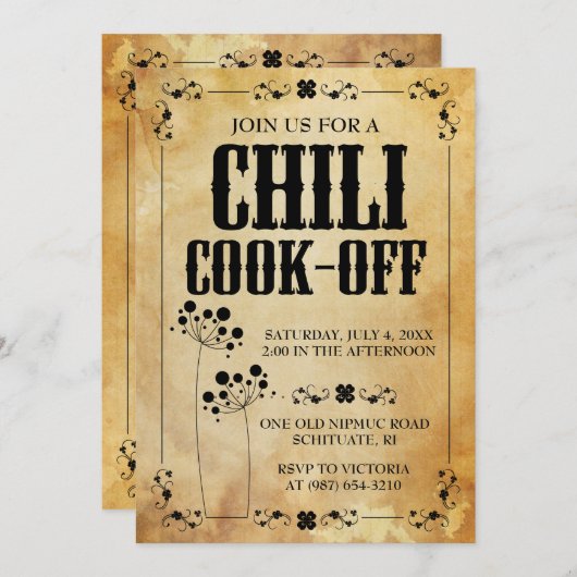 Chili Contest Uitnodigingen ~ Chili Cookout Uitnod (Voorkant / Achterkant)