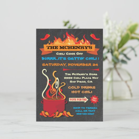 CHILI COOK OFF Chalkboard Party Poster Kaart (Staand voorkant)