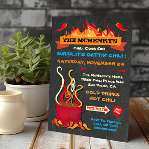 CHILI COOK OFF Chalkboard Party Poster Kaart