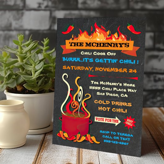 CHILI COOK OFF Chalkboard Party Poster Kaart