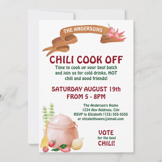 Chili Cook Off Invitation Kaart (Voorkant)