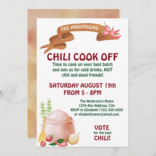 Chili Cook Off Invitation Kaart (Voorkant / Achterkant)