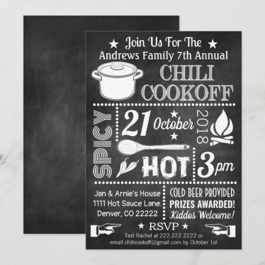 Chili Cook Off Invitation Kaart (Voorkant / Achterkant)
