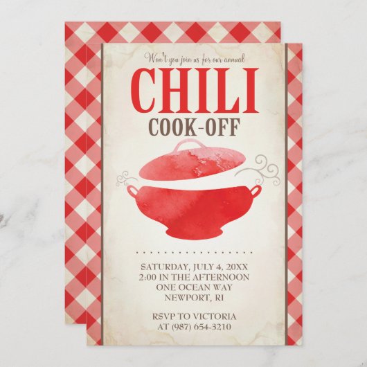 Chili Cook Off Invitations ~ BBQ Invite Kaart (Voorkant / Achterkant)