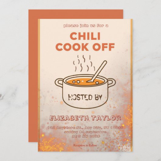 Chili Cook Off Party Invitation Kaart (Voorkant / Achterkant)