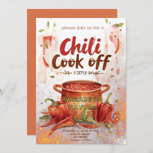 Chili Cook Off Party Invitation Kaart (Voorkant / Achterkant)