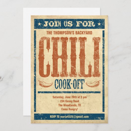 Chili Cook off-uitnodigingen Kaart (Voorkant / Achterkant)