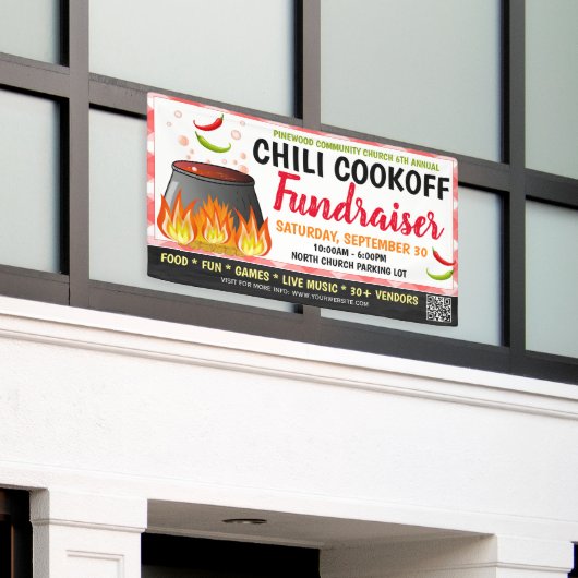 Chili Cookoff Fundraiser Banner met qr-code (Buitenkant Gebouw)