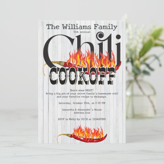Chili Cookoff Kook van Contest Rustic Family Party Kaart (Staand voorkant)