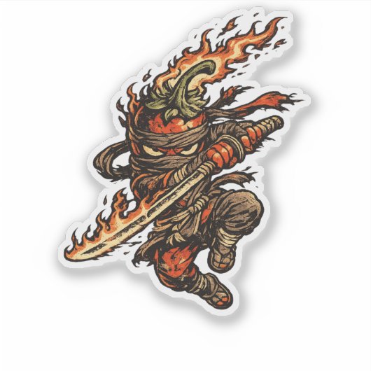 Chili Fire Ninja — Grappige Hot Pepper Krijger Sticker (Voorkant)