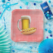 Chili Hot Dog en Bier Op Gingham Papieren Bordje (Feest)