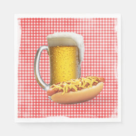Chili Hot Dog en Bier Op Gingham Servet