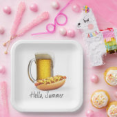 Chili Hot Dog en Bier Op Wit Papieren Bordje (Feest)