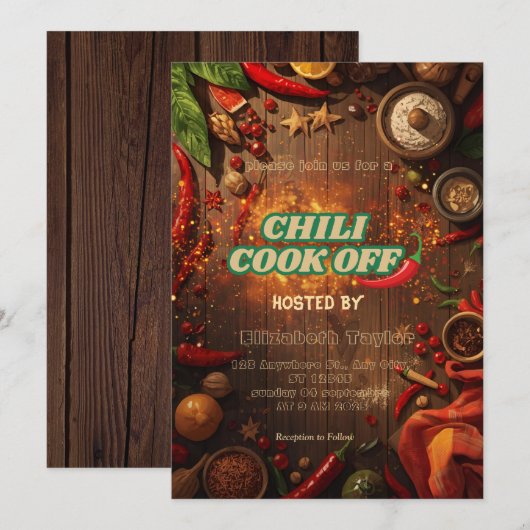 Chili Kook Off Feest Uitnodiging (Voorkant / Achterkant)
