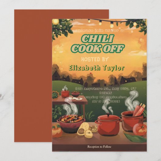 Chili Kook Off Feest Uitnodiging (Voorkant / Achterkant)