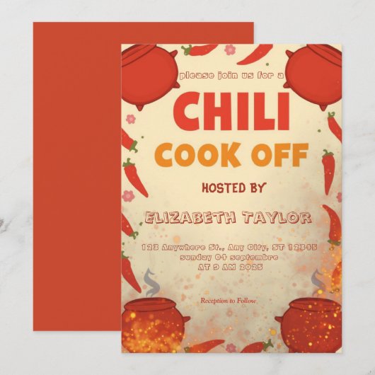 Chili Kook Off Feest Uitnodiging (Voorkant / Achterkant)