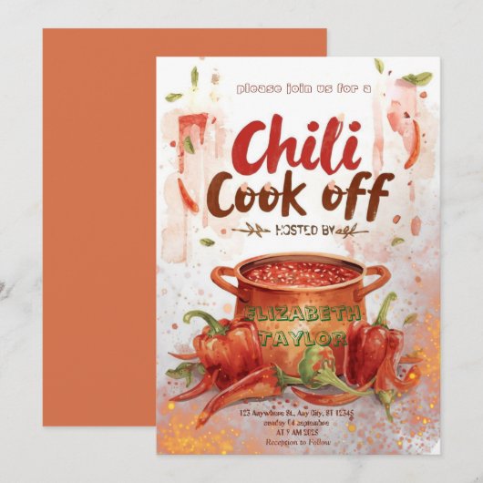Chili Kook Off Feest Uitnodiging (Voorkant / Achterkant)