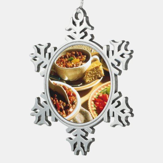 Chili met CornBrood Tin Sneeuwvlok Ornament (Rechts)