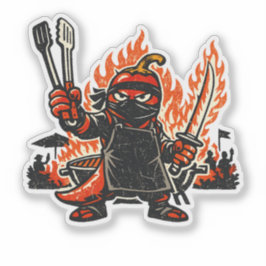 Chili Ninja BBQ Master — Vintage Zomer Vuur  Sticker