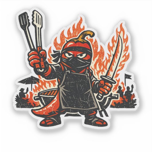 Chili Ninja BBQ Master — Vintage Zomer Vuur  Sticker (Voorkant)