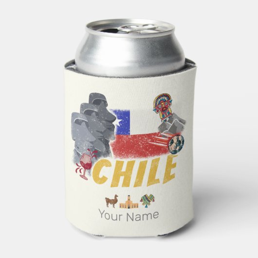 Chili  Paaseilandvlag en Alpaca Blikjeskoeler (Blikje Voorkant)