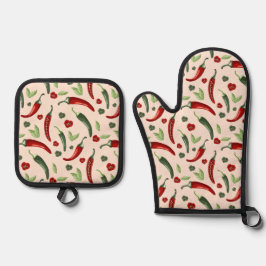 Chili patroon | Ovenwant & Pannenlap Set