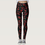Chili Pattern| Red Black en Green Leggings<br><div class="desc">Red Hot Chili Pattern-ontwerp met handbeschilderde rode en groene chillis op een zwarte achtergrond. Als u de kleur van de achtergrond wilt wijzigen,  klikt u op Verdere aanpassing. Overeenkomende accessoires beschikbaar in de winkel.</div>