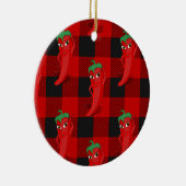 Chili Pepper Buffalo Speelde Patroon Zwart en Rood Keramisch Ornament (Rechts)