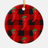 Chili Pepper Buffalo Speelde Patroon Zwart en Rood Keramisch Ornament (Voorkant)