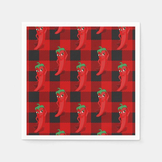 Chili Pepper Buffalo Speelde Patroon Zwart en Rood Servet (Voorkant)