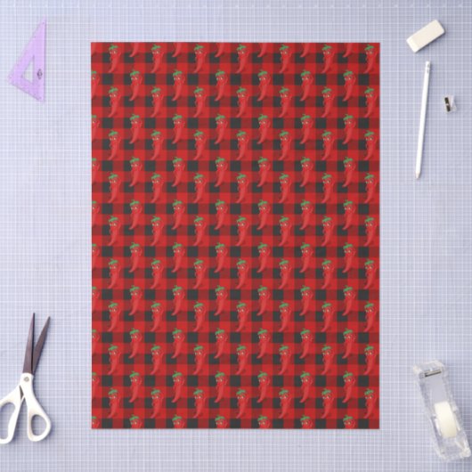 Chili Pepper Buffalo Speelde Patroon Zwart en Rood Tissuepapier (Craft)