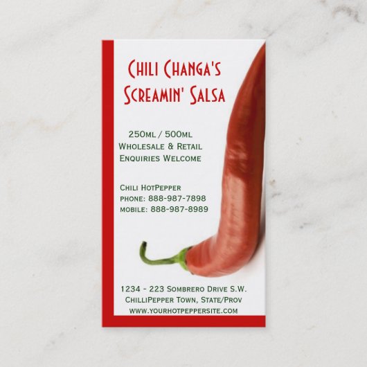 Chili Pepper Hot Red Pepper Salsa Visitekaartje (Voorkant)