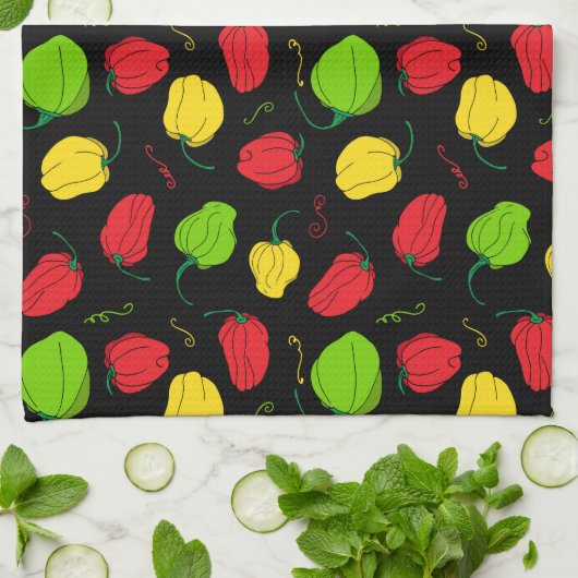 Chili Pepper Jamaican Food Patterned Theedoek (Gevouwen)