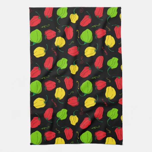 Chili Pepper Jamaican Food Patterned Theedoek (Verticaal)