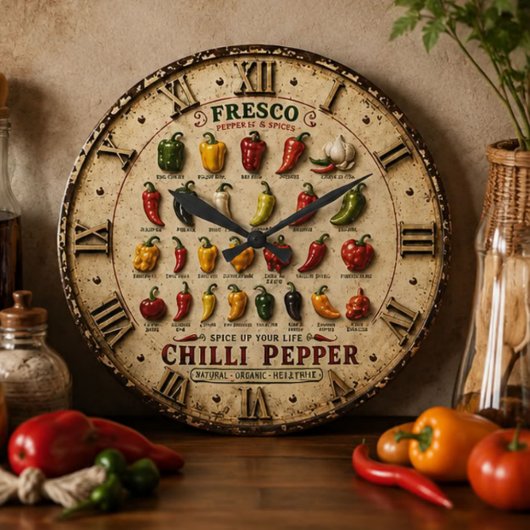 Chili Pepper Kitchen Rustic Farmhouse Chef Gift Grote Klok