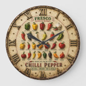 Chili Pepper Kitchen Rustic Farmhouse Chef Gift Grote Klok (Voorkant)