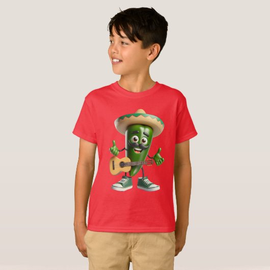 Chili Pepper met een ukelele T-shirt (Voorkant volledig)