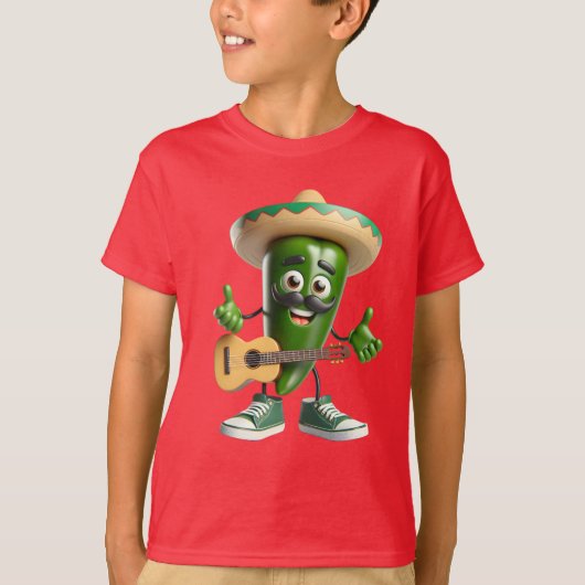 Chili Pepper met een ukelele T-shirt (Voorkant)