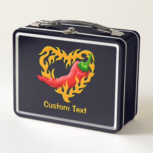Chili Pepper met Flame Heart Metal Lunch Box (Voorkant)