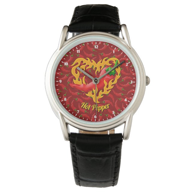 Chili Pepper met Flame Heart Watch Horloge (Voorkant)
