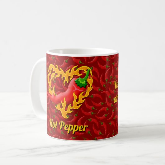 Chili Pepper met Mok voor vlamhartkoffie (Voorkant links)