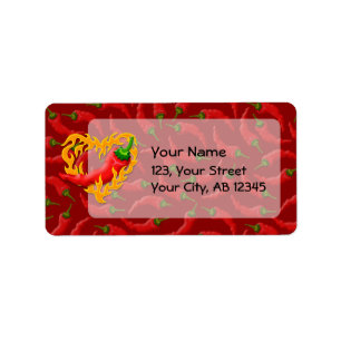 Chili Pepper met vlamhart Etiket